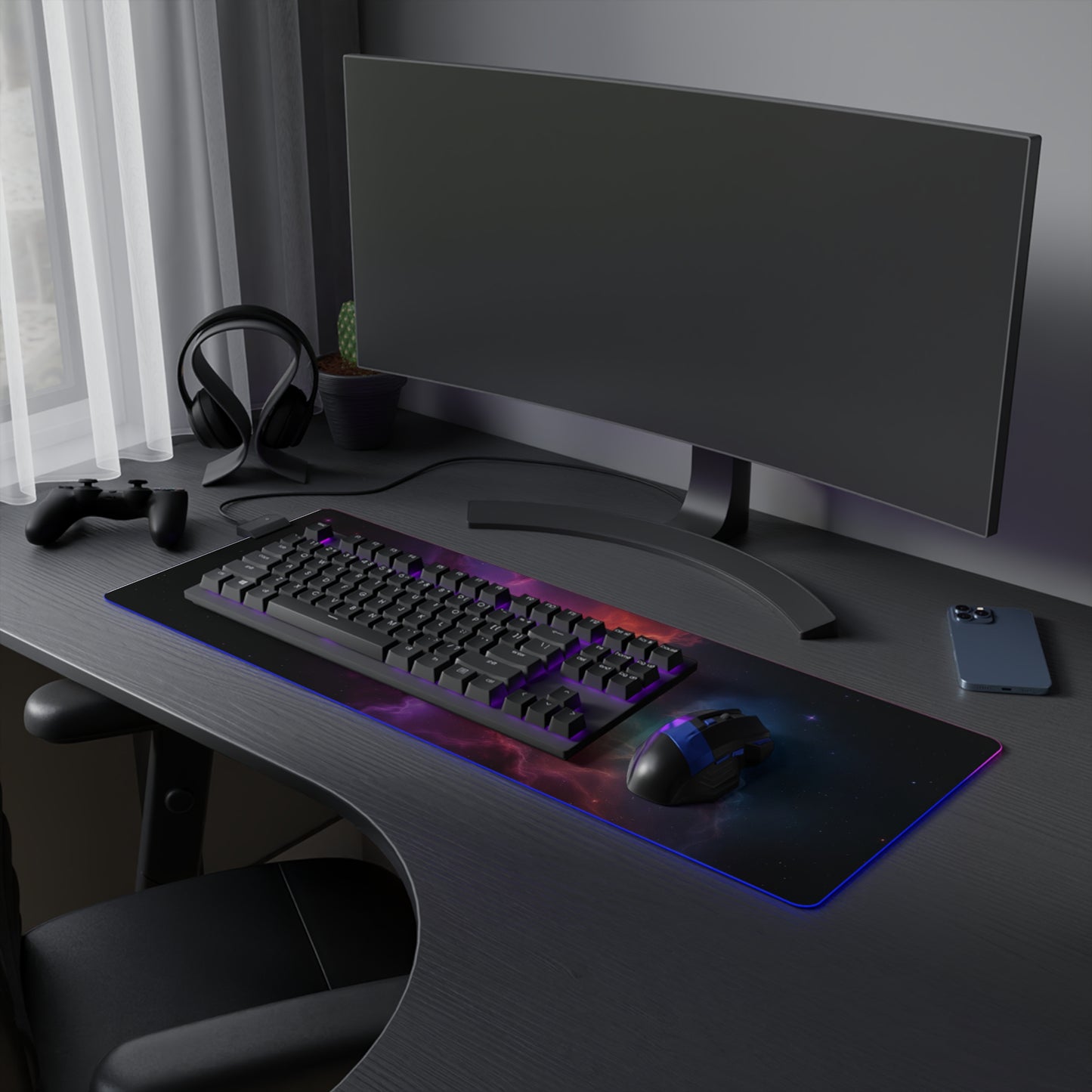 LED Gaming Mouse Pad - Cosmic Nebula Design with RGB Lighting