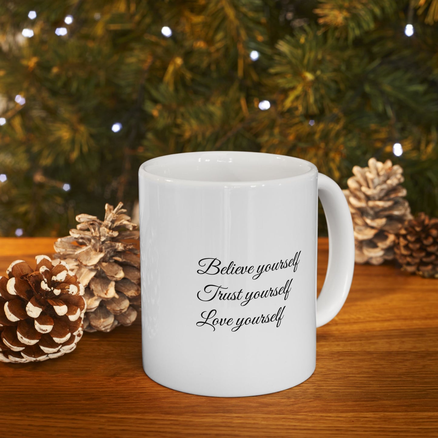 White Ceramic Wellness Mug – Elements of Goodness with empowering phrases