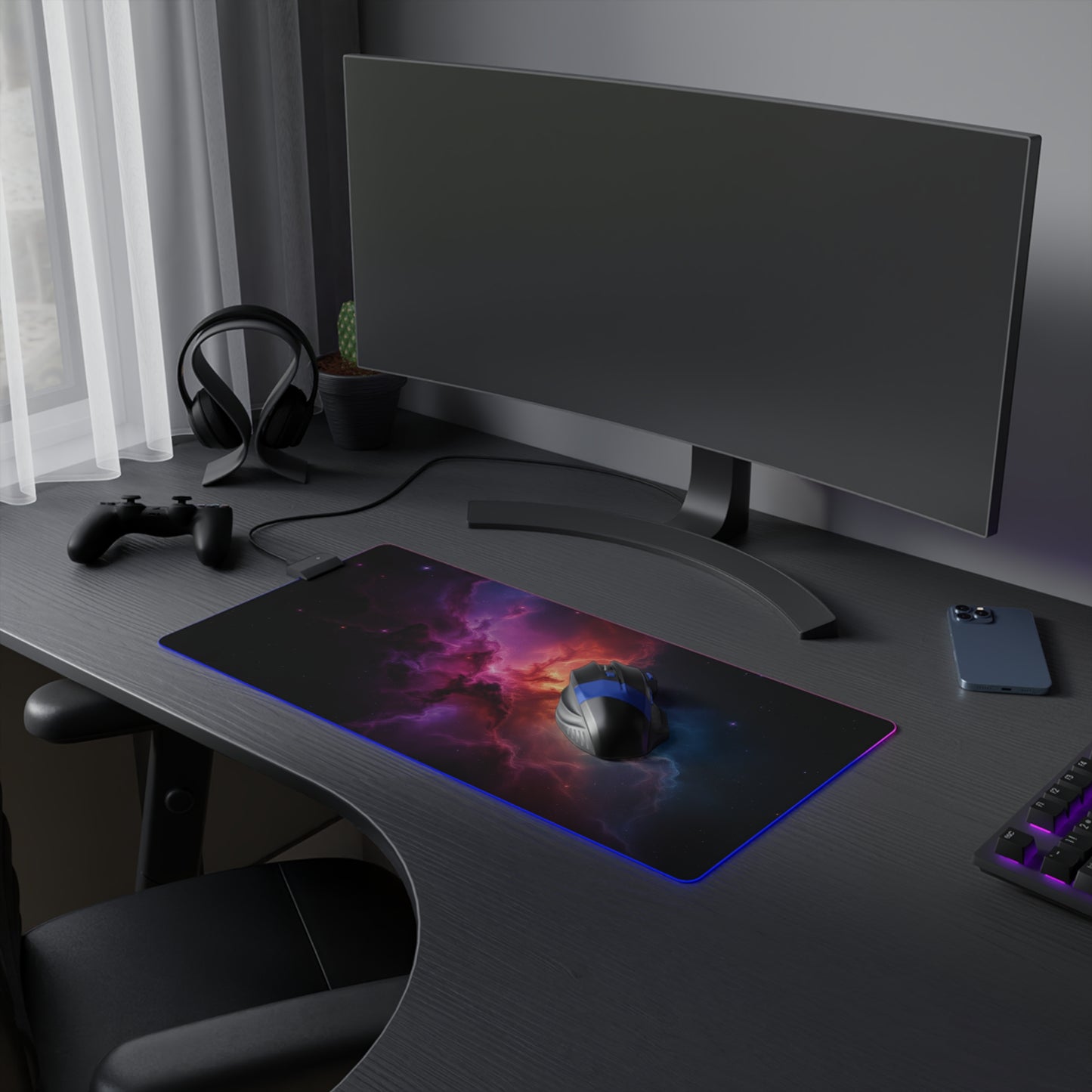 LED Gaming Mouse Pad - Cosmic Nebula Design with RGB Lighting