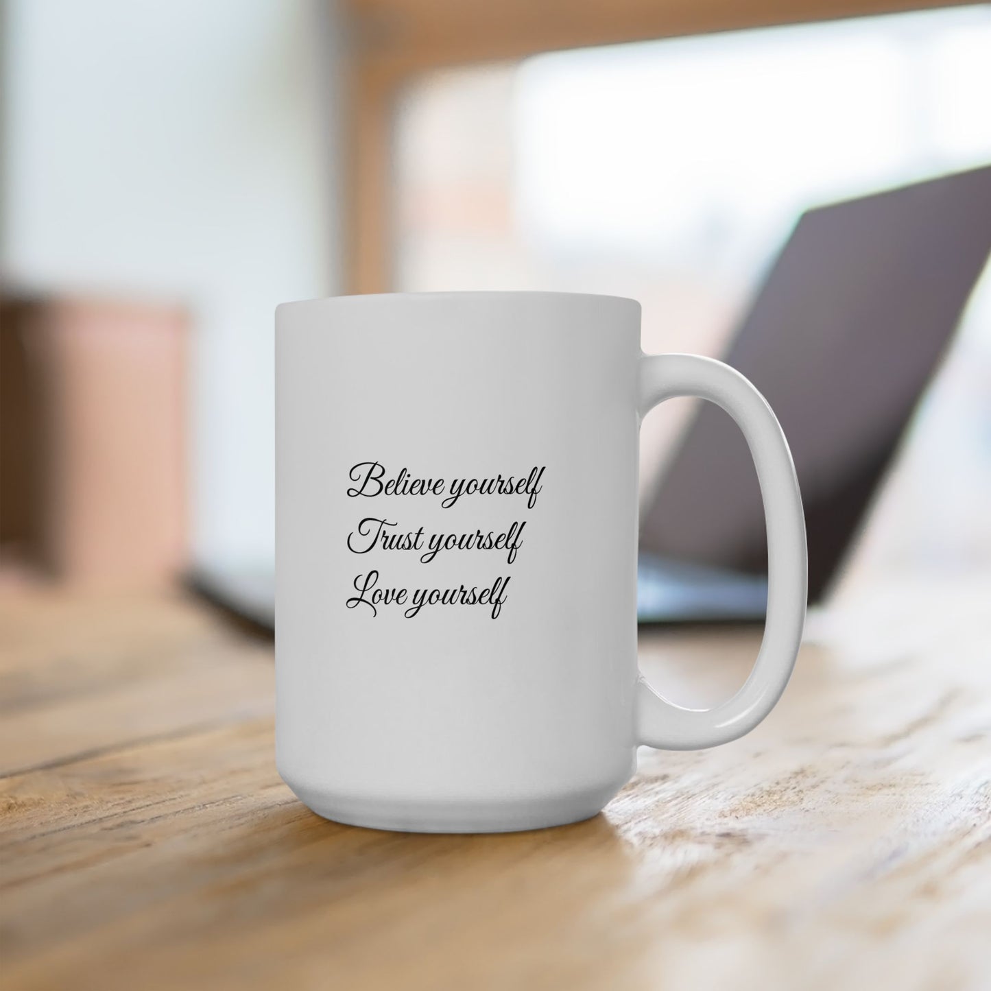 White Ceramic Wellness Mug – Elements of Goodness with empowering phrases