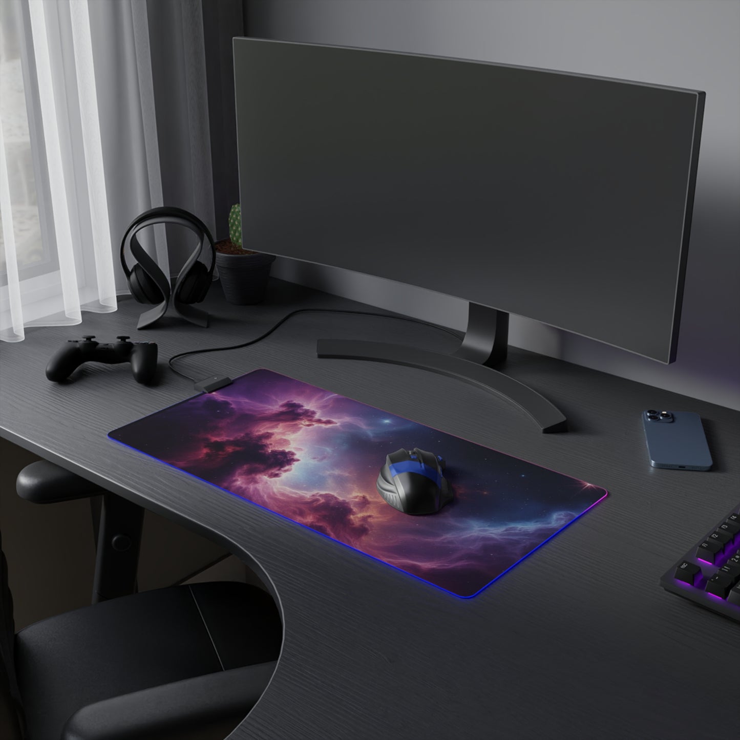 LED Gaming Mouse Pad - Cosmic Nebula Design with RGB Lighting