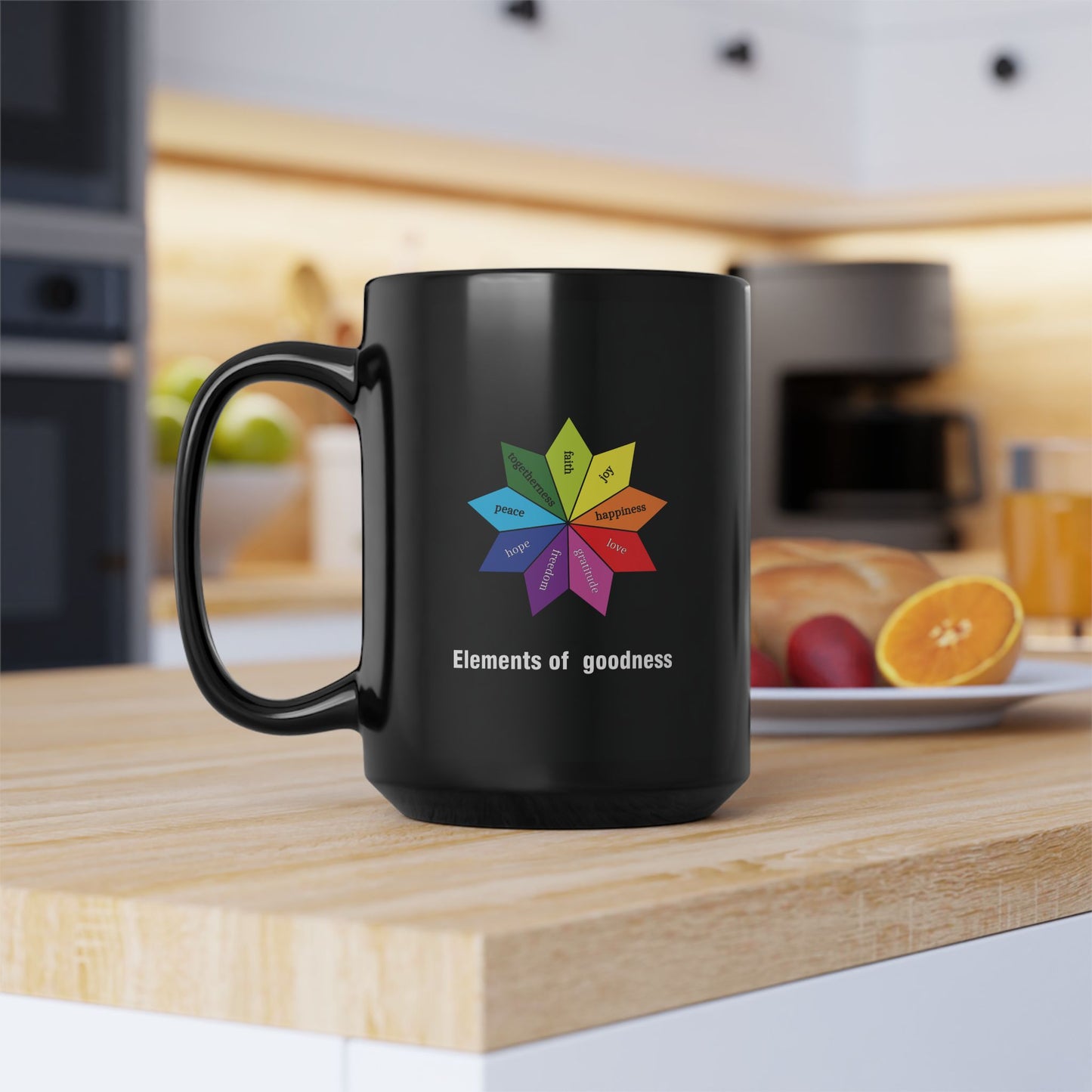 Black Ceramic Wellness Mug - Elements of Goodness with empowering phrases