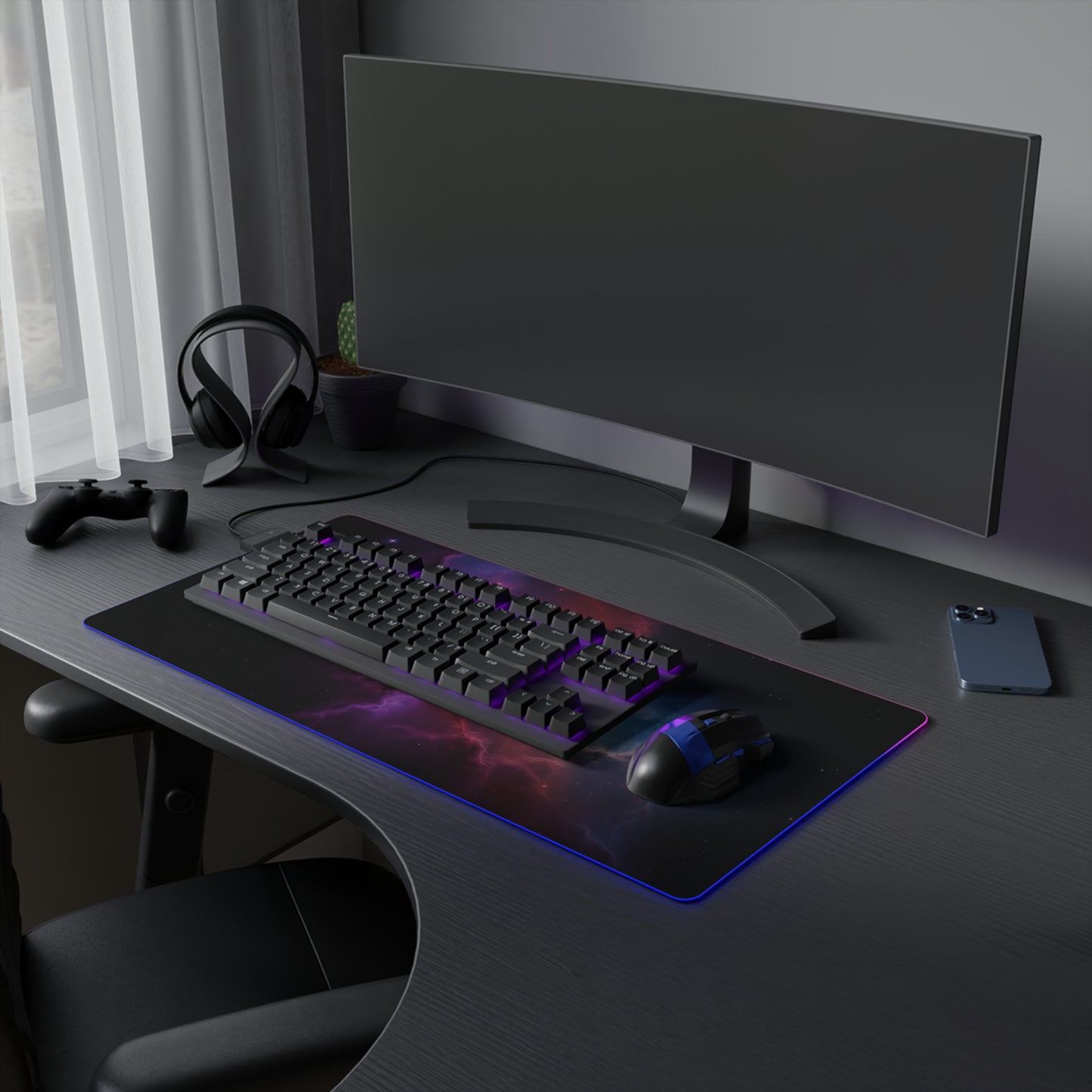 LED Gaming Mouse Pad - Cosmic Nebula Design with RGB Lighting