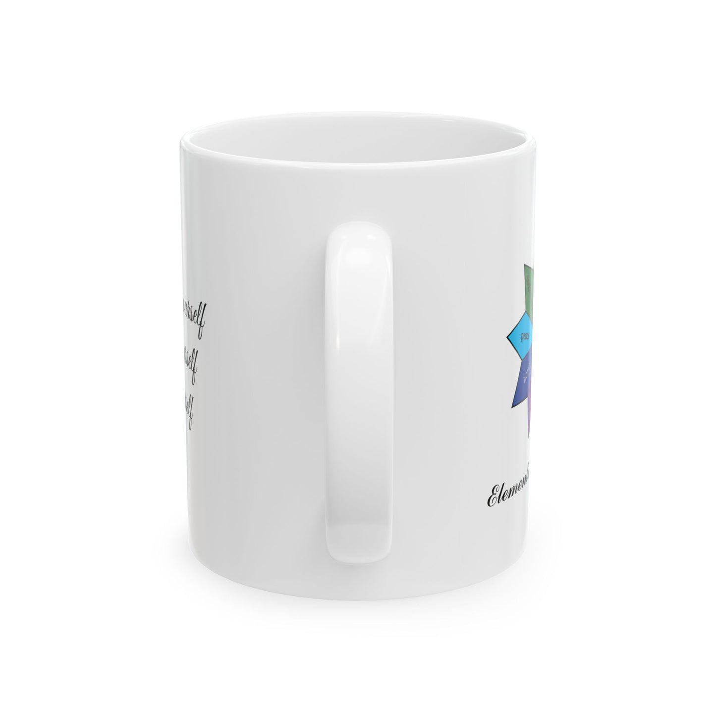 White Ceramic Wellness Mug – Elements of Goodness with empowering phrases