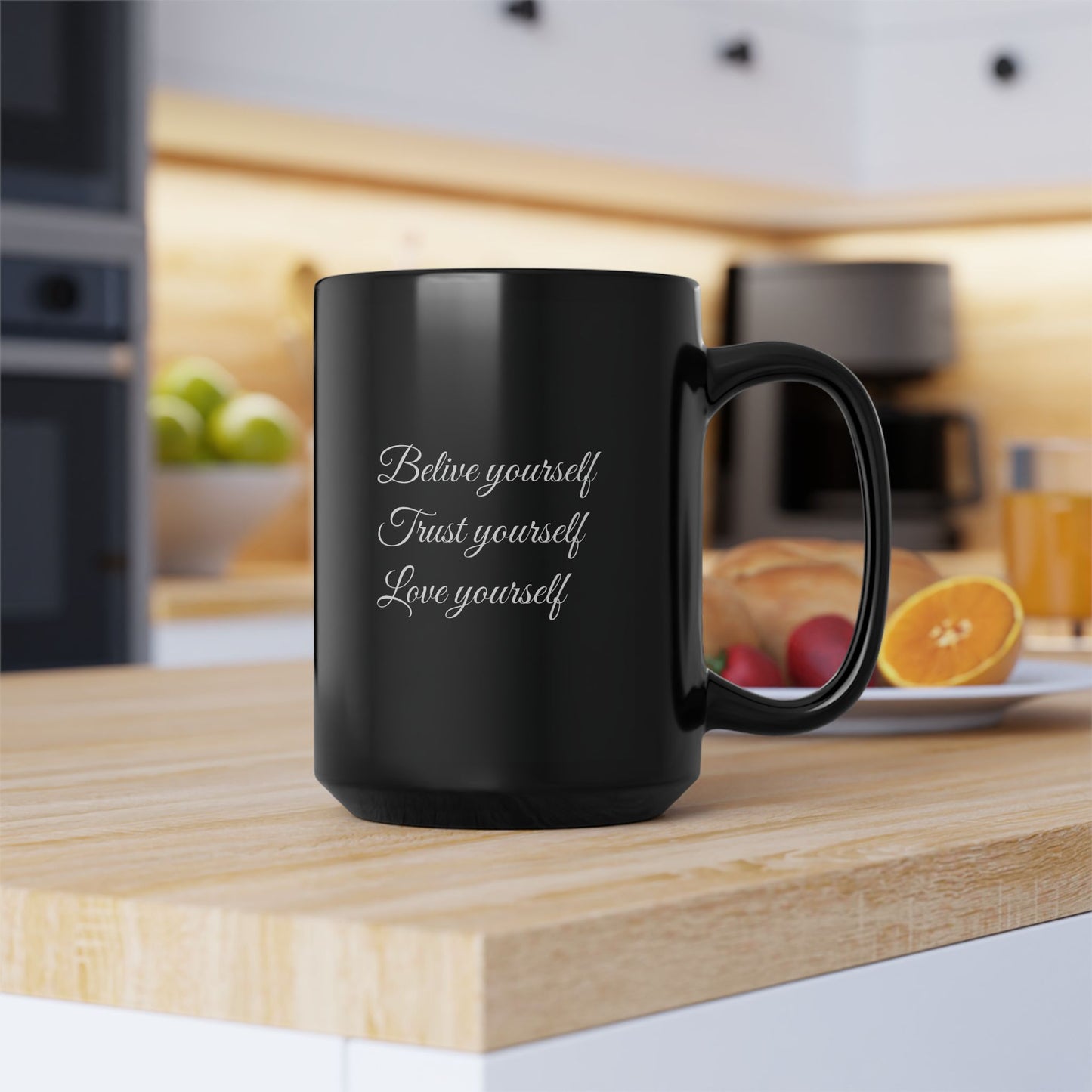 Black Ceramic Wellness Mug - Elements of Goodness with empowering phrases