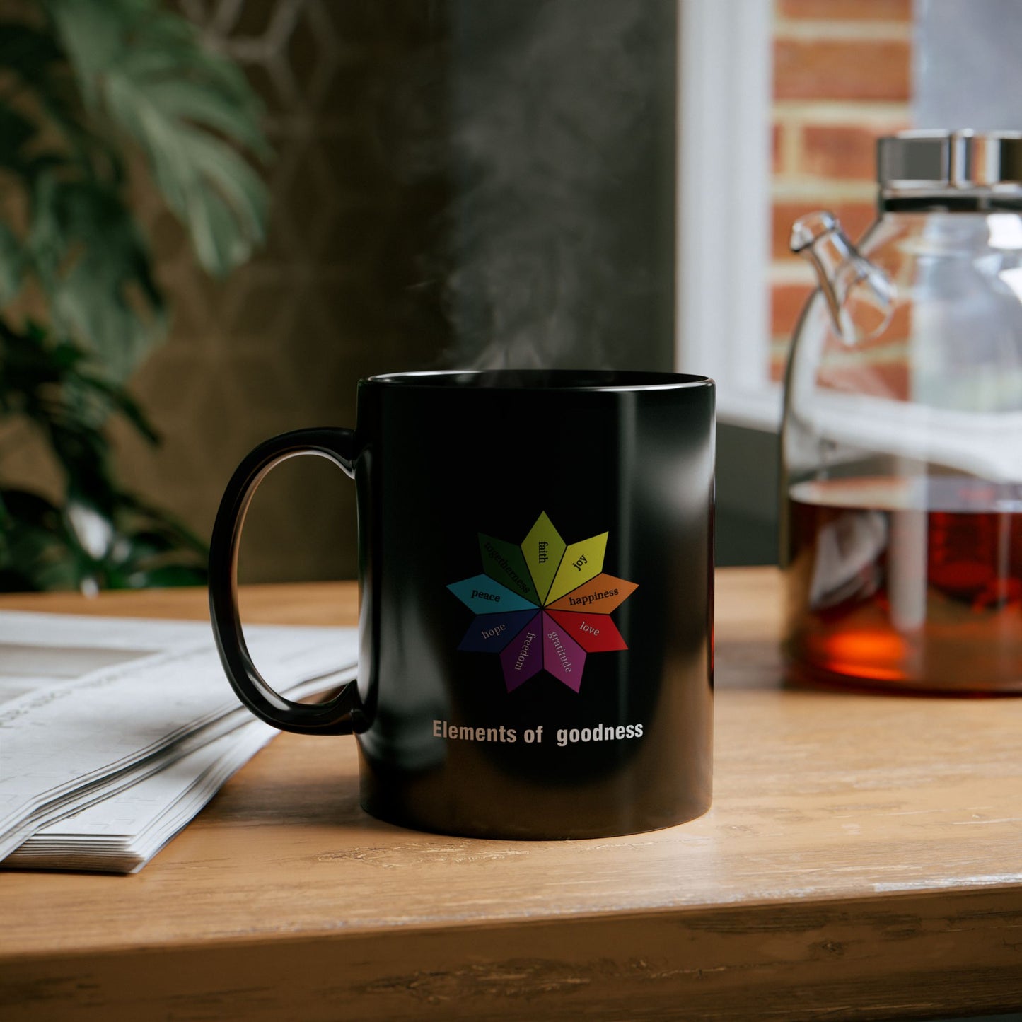Black Ceramic Wellness Mug - Elements of Goodness with empowering phrases